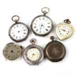 6 Continental silver and mother-of-pearl cased fob watches (6) Lot sold as seen unless specific