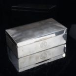 From AGATHA CHRISTIE ESTATE - a George V silver rectangular cigarette box, engine turned lid with