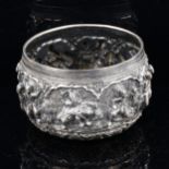 An Antique Burmese silver Thabeik rice bowl, Rangoon circa 1900, high relief embossed figural