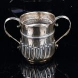 A George III silver 2-handled porringer, with scroll handles, half fluted decoration and rope