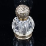 GORHAM - a large American sterling silver-mounted glass dressing table scent bottle, relief embossed