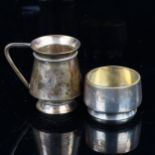 An Antique Russian 84 zolotnik standard silver miniature mug and salt cellar, mug height 6cm, salt