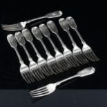 A set of 10 Victorian silver Fiddle pattern dessert forks, by Robert Williams & Sons, hallmarks