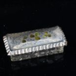 An Edwardian silver and hardstone shamrock glass dressing table box, engraved decoration with