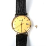 BULOVA - a 9ct gold mechanical wristwatch, circa 1979, gilded dial with baton hour markers, sweep