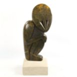 Emmanuel Changunda, Zimbabwe stone carving, abstract crouching figure on stone base, height 50cm