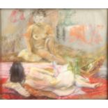 Bette Greenhalgh, coloured pastels, 2 nudes, Royal Society of British Artists Exhibition label