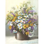 Gerhard Neswadba, oil on canvas, wild flowers, signed, with Stacy-Marks label verso, 39cm x 29cm,