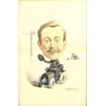 W L Rowland, watercolour, caricature portrait of a motorist, signed and dated 1904, 52cm x 34cm,