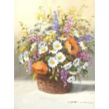 Gerhard Neswadba, oil on canvas, wild flowers, signed, with Stacy-Marks label verso, 39cm x 29cm,