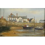 Nick Cotton, oil on board, Minehead harbour 1995, 20cm x 30cm, framed Good condition