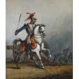 19th century watercolour, Napoleonic War Cavalry Officer, unsigned, 12.5cm x 10.5cm, framed Good