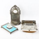 A group of Art Nouveau desk items, including electroplate watch stand, height 16cm (4)
