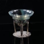 Art Nouveau electroplate table centre bowl, with mottled green glass liner, height 17cm, diameter