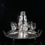 Barker Brothers Art Deco cocktail set on stand, tray diameter 31cm