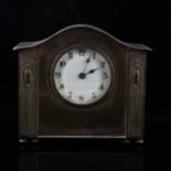 Art Nouveau electroplate dome-top mantel clock with enamel dial, height 17cm