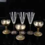 2 sets of 3 electroplate and glass goblets (6)