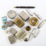 A mixed group of items, including Vesta cases and matchbox holders