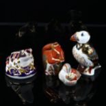 4 Royal Crown Derby birds and animals, including a puffin, height 12cm