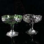 A pair of Art Nouveau electroplate tazza, Osiris pattern, 1 with original green glass liner,