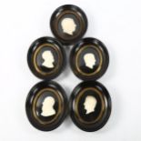 A set of 5 x 19th century Tassie style carved ivory cameo profile portraits, including Duke of