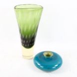 An early Mdina green/blue glass dish-shaped vase, circa 1970, designed by Michael Harris, diameter