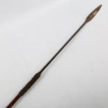 An African hunting spear with leather-bound wood handle, length 142cm