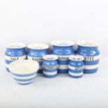 A group of T G Green Cornishware striped kitchen storage jars and mixing bowl - BBC Antiques Road