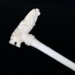 A 19th century Indian sectional ivory walking stick, with double elephant/lion headed handle, length