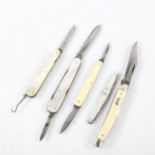 A group of 5 penknives, including 3 with mother-of-pearl mounts, including George Wostenholm, IXL,