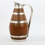 A German silver-mounted wood flagon, stamped 925, height 24cm