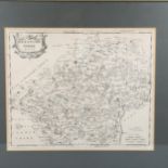 Robert Morden Antique map engraving of Hertfordshire, image 37cm x 44cm, framed, overall frame