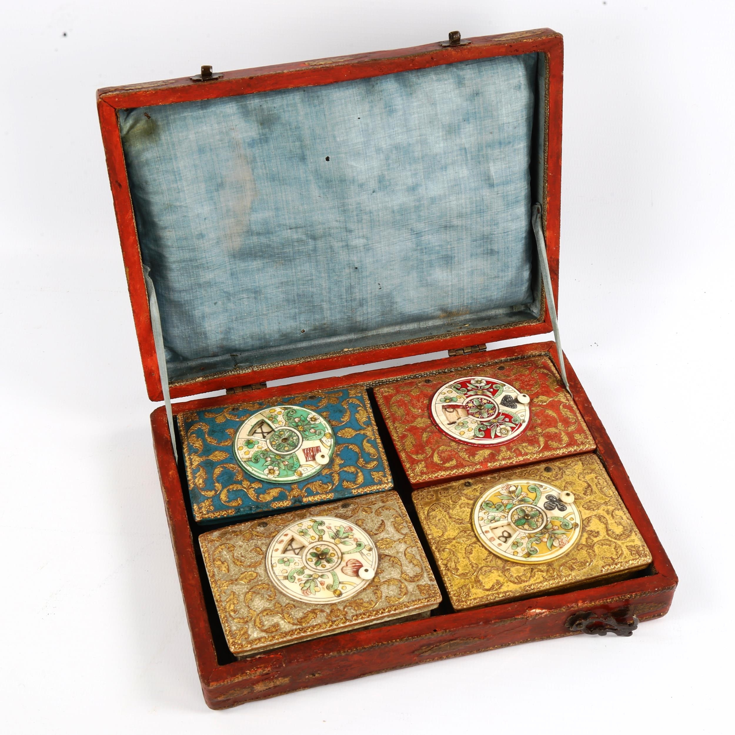 MARIVAL LE JEUNE - 18th century games box, comprising 4 parcel gilded rectangular boxes with - Image 5 of 5