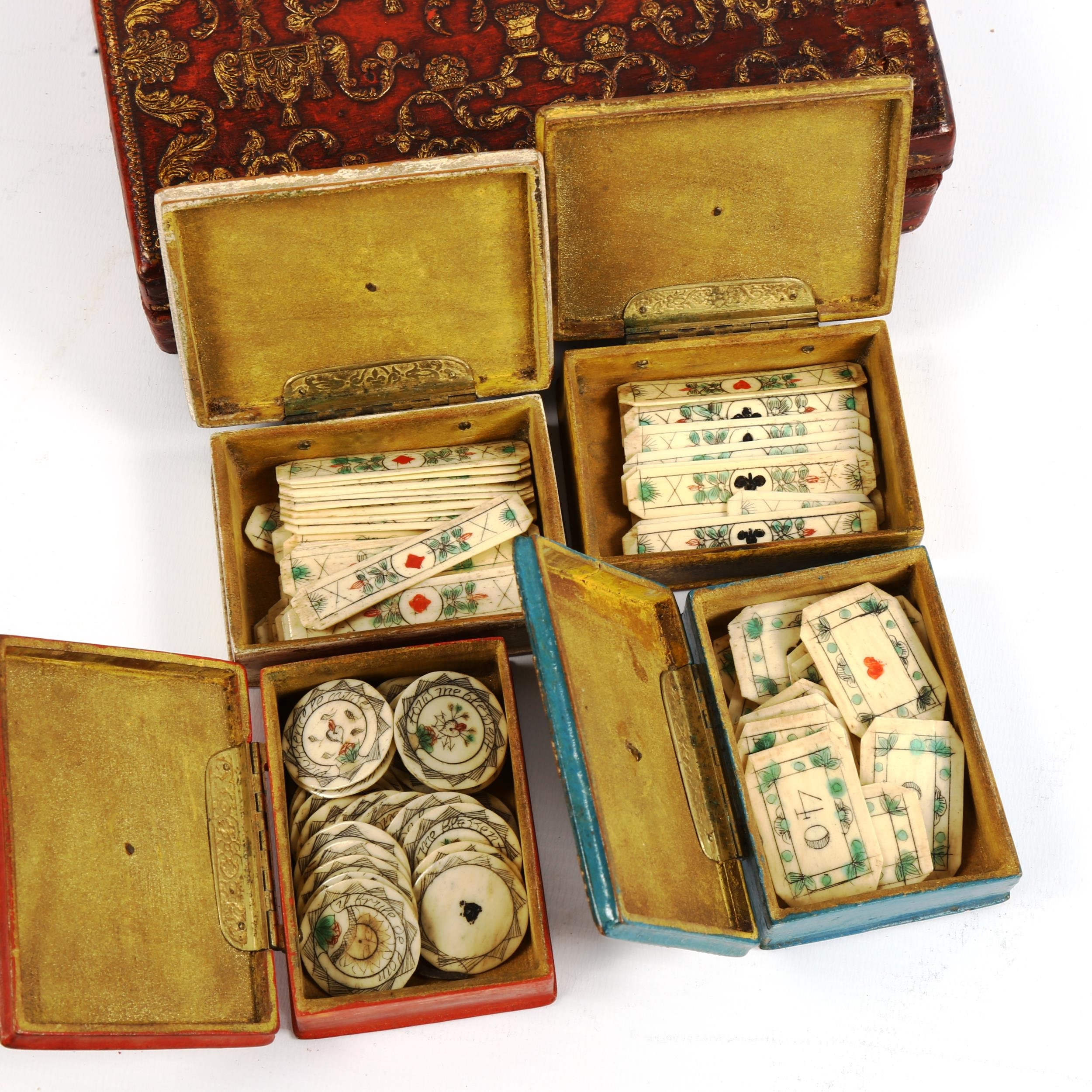 MARIVAL LE JEUNE - 18th century games box, comprising 4 parcel gilded rectangular boxes with - Image 2 of 5