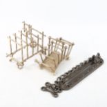 2 Arts and Crafts electroplate toast racks, and an iron door lock