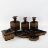 A 7-piece Moser amethyst glass dressing table set, with gilded bands