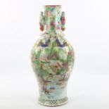 A large Chinese famille rose porcelain vase, with double-figure handles, dragon mounted neck and