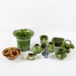 10 pieces of Rye Pottery, including a green glazed jardiniere, height 9.5cm (10), A/F