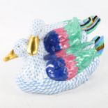 Herend porcelain group of a pair of ducks, length 37cm