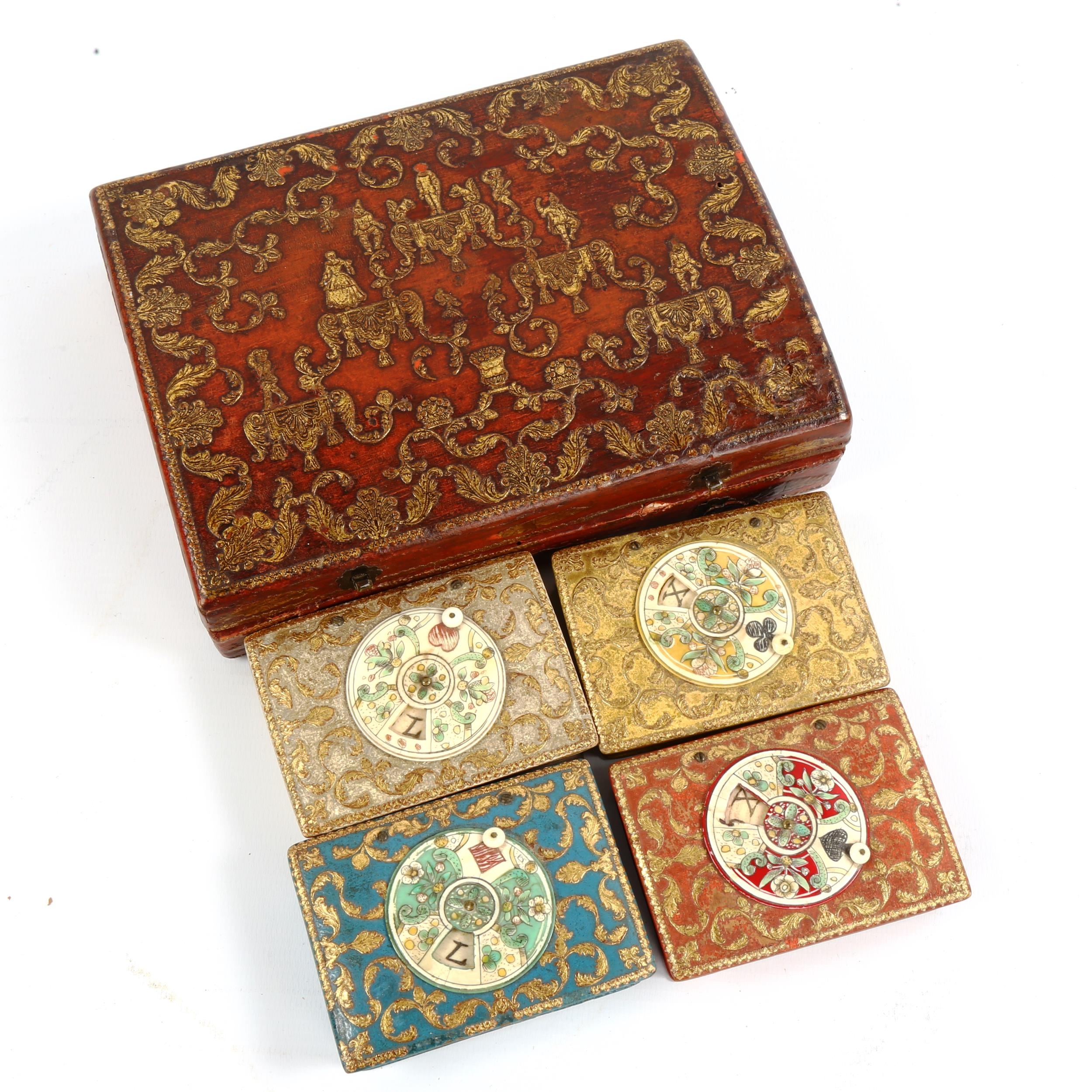 MARIVAL LE JEUNE - 18th century games box, comprising 4 parcel gilded rectangular boxes with