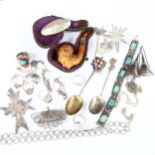 Various jewellery and silver, including filigree, souvenir spoon, Meerschaum pipe etc