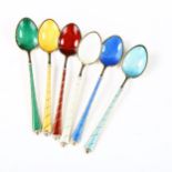 EGON LAURIDSEN - a set of 6 Danish vermeil sterling silver and harlequin enamel coffee spoons,