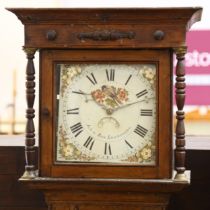 An 18th century stained pine longcase clock, by John Box of Launceston, 28cm square white enamel