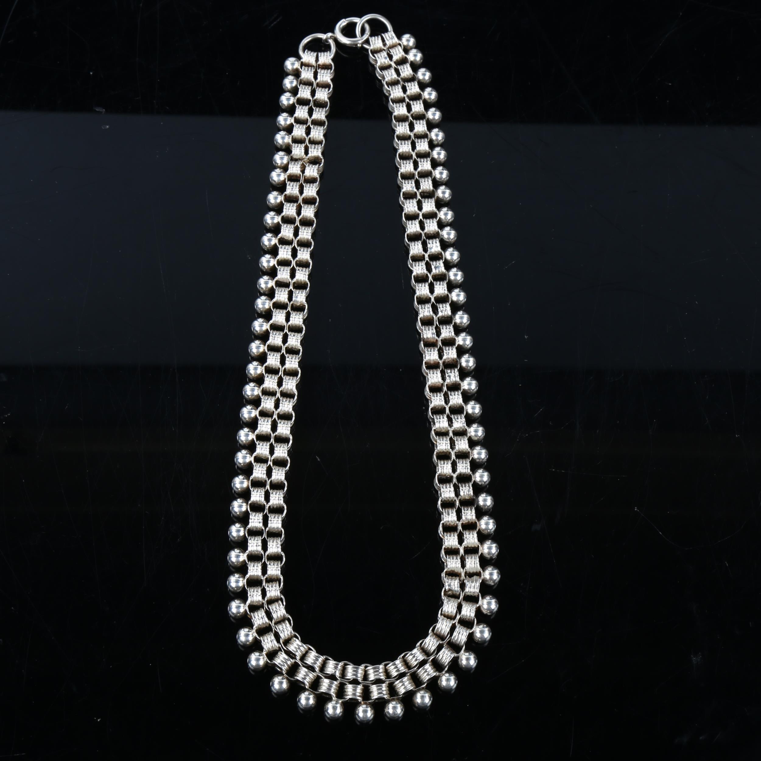 A Victorian silver bead link chain necklace, length 46cm, 52.8g - Image 2 of 4