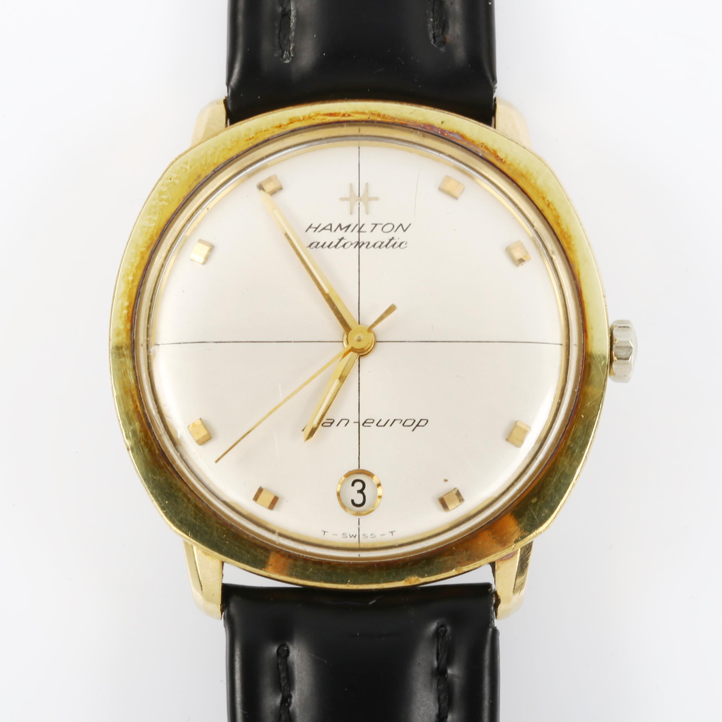 HAMILTON - a gold plated stainless steel Pan-Europ automatic wristwatch, ref. 64017-4, silvered