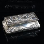 A Chinese export silver dressing table ring box, relief cast dragon decoration, by Wang Hing,