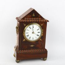 A 19th century mahogany miniature bracket clock, white enamel dial with Roman numeral hour