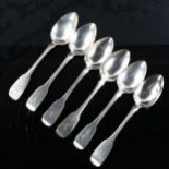 A set of 6 William IV Irish silver Fiddle pattern teaspoons, by James Brady, hallmarks Dublin