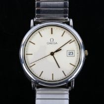 OMEGA - a stainless steel Deville quartz bracelet watch, ref. 196.0312, silvered dial with gilt