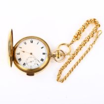 An early 20th century gold filled full hunter quarter repeater pocket watch, white enamel dial